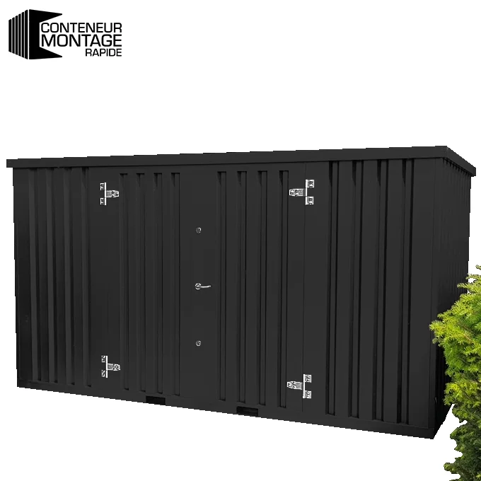 Conteneur Démontable 4 x 2 m Noir (RAL 9005) – Double Porte Grand Côté (7,5 m²)